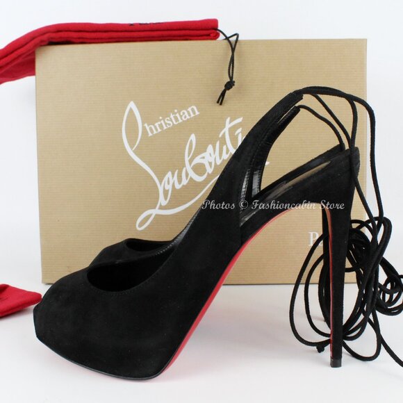 NEW Christian Louboutin Suede Peep-Toe Red Sole Pumps - Cocktail/ Party/ Office - Picture 1 of 16